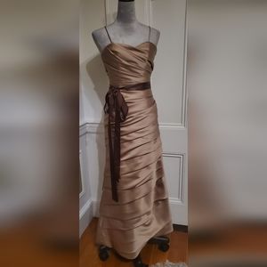 Watters & Watters copper w/brown wrap rouched long gown sz 0